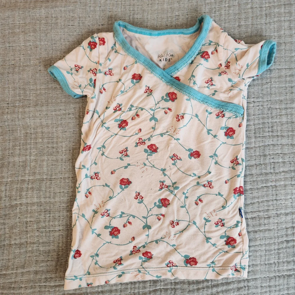 KICKEE Bamboo 2 Piece Set Kimono Floral Vines Short Sleeve pajamas 2t months